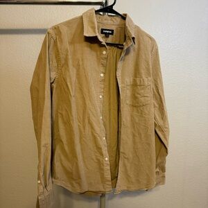 Men’s express tan brown corduroy casual button down shirt, size medium/15-15.5